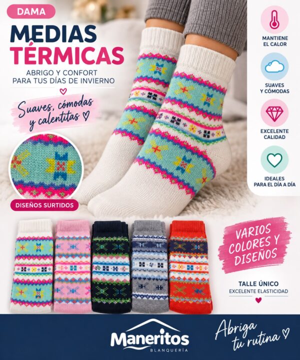 MEDIAS TRES CUARTOS LANA TERMICAS 100% ALGODON X12 - Imagen 3