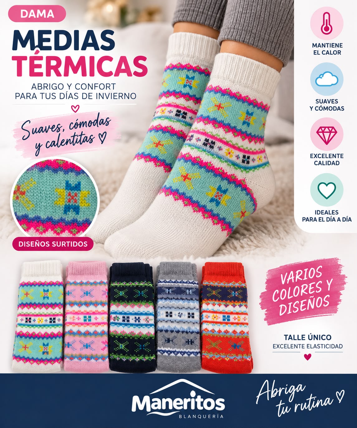 MEDIAS TRES CUARTOS LANA TERMICAS 100% ALGODON X12 - Imagen 3