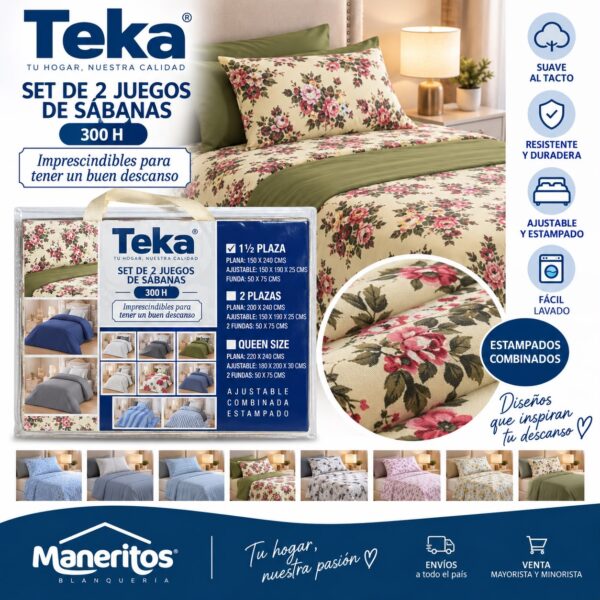 SABANAS TEKA 2X1 SABANA ESTAMPADA Y SABANA LISA 1 Y MEDIA