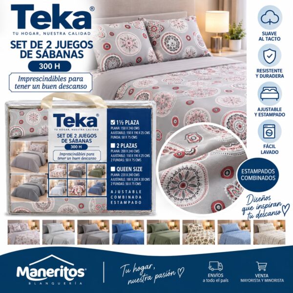 SABANAS TEKA 2X1 SABANA ESTAMPADA Y SABANA LISA 1 Y MEDIA - Imagen 3