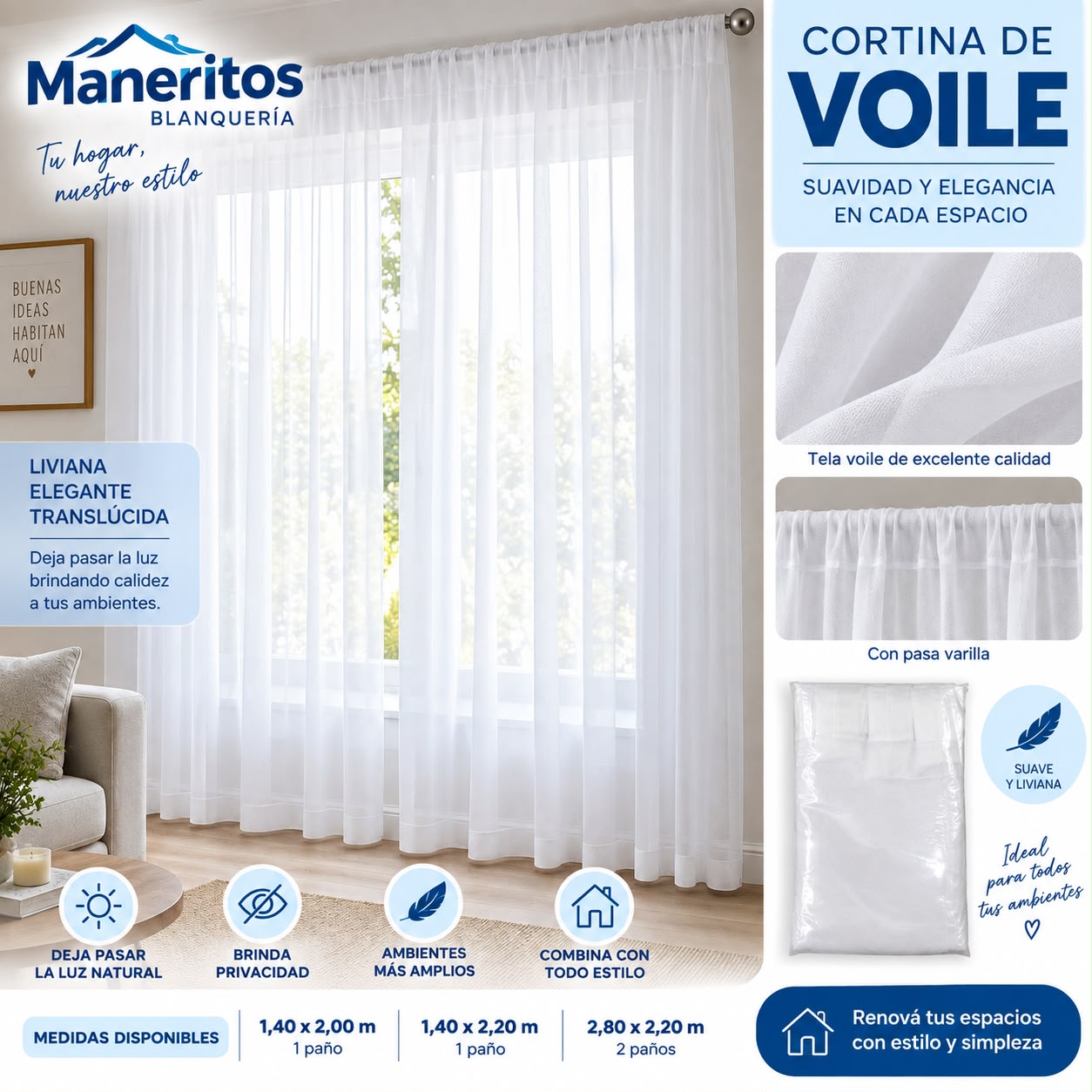 CORTINA DE VOILE COLOR BLANCO