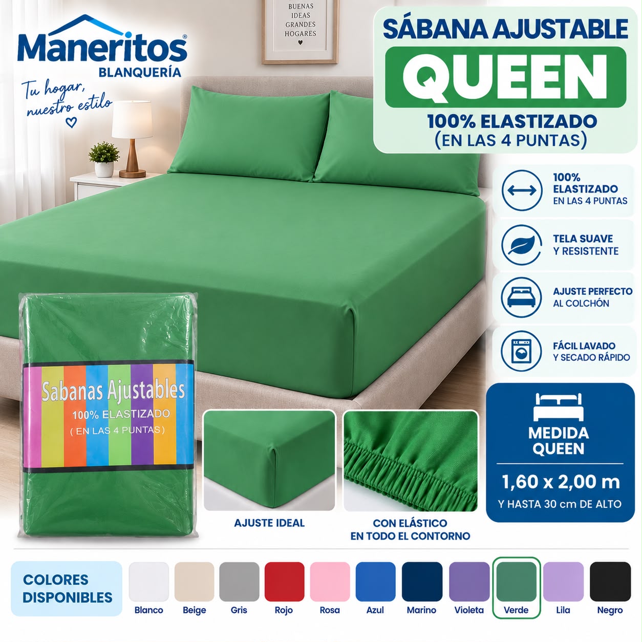 SABANAS AJUSTABLES QUEEN 1,60x2,00 - Imagen 4