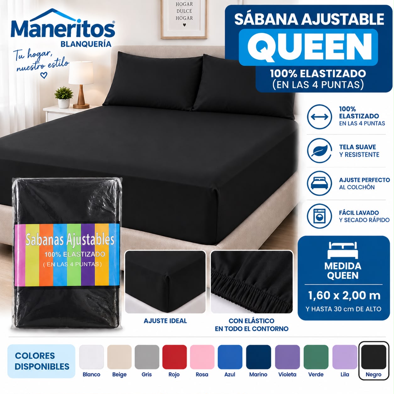 SABANAS AJUSTABLES QUEEN 1,60x2,00 - Imagen 5