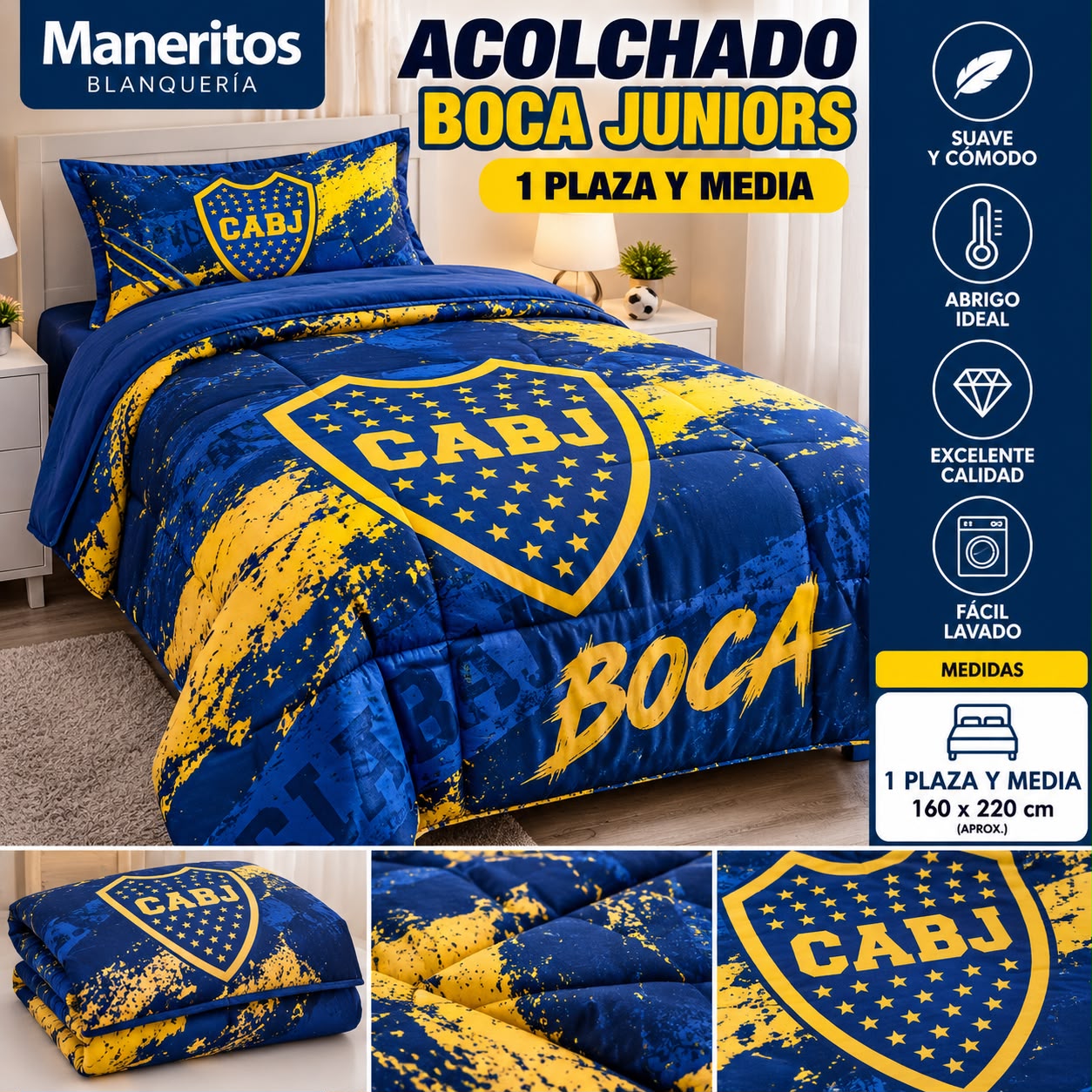 ACOLCHADO DE BOCA 100% ORIGINAL 1 PLAZA Y MEDIA