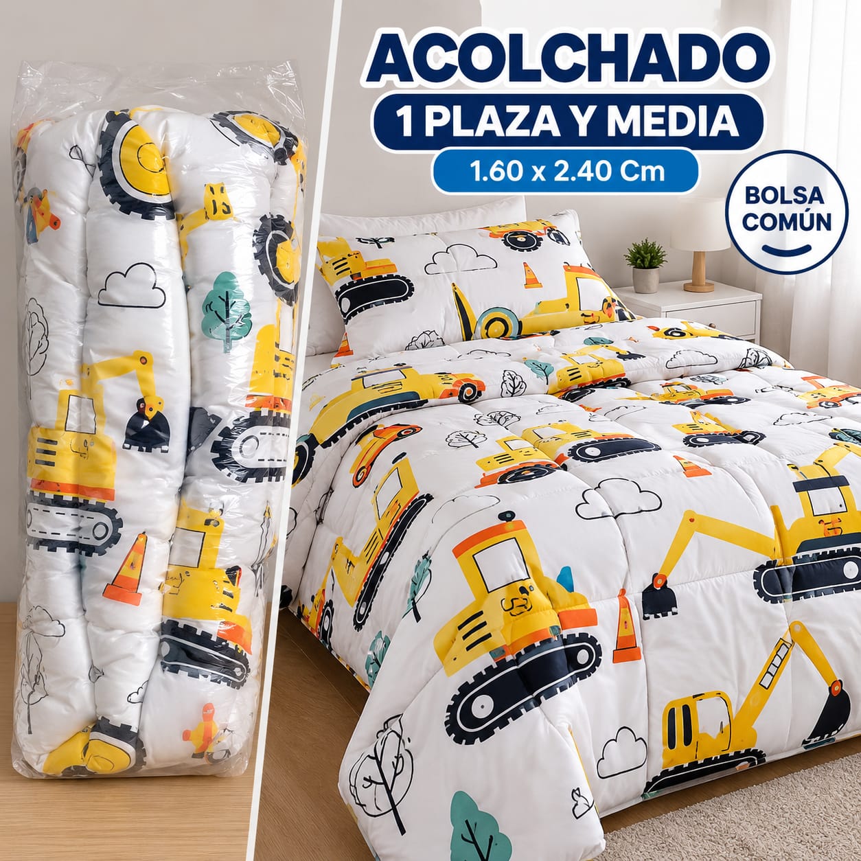 ACOLCHADO 1 PLAZA Y MEDIA INFANTIL BOLSA COMUN NIÑO Y NIÑA 160 X 240CM - Imagen 2