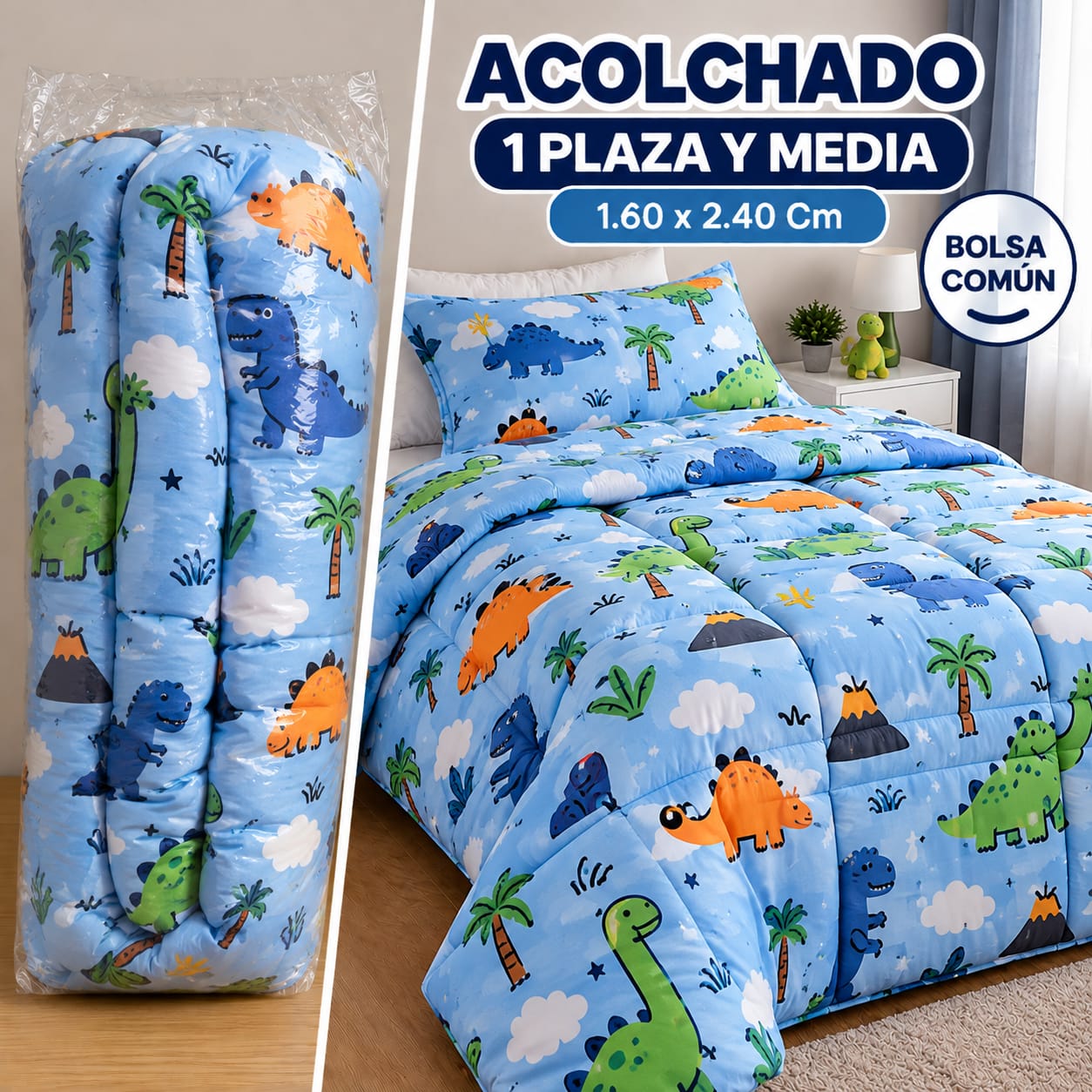 ACOLCHADO 1 PLAZA Y MEDIA INFANTIL BOLSA COMUN NIÑO Y NIÑA 160 X 240CM - Imagen 5