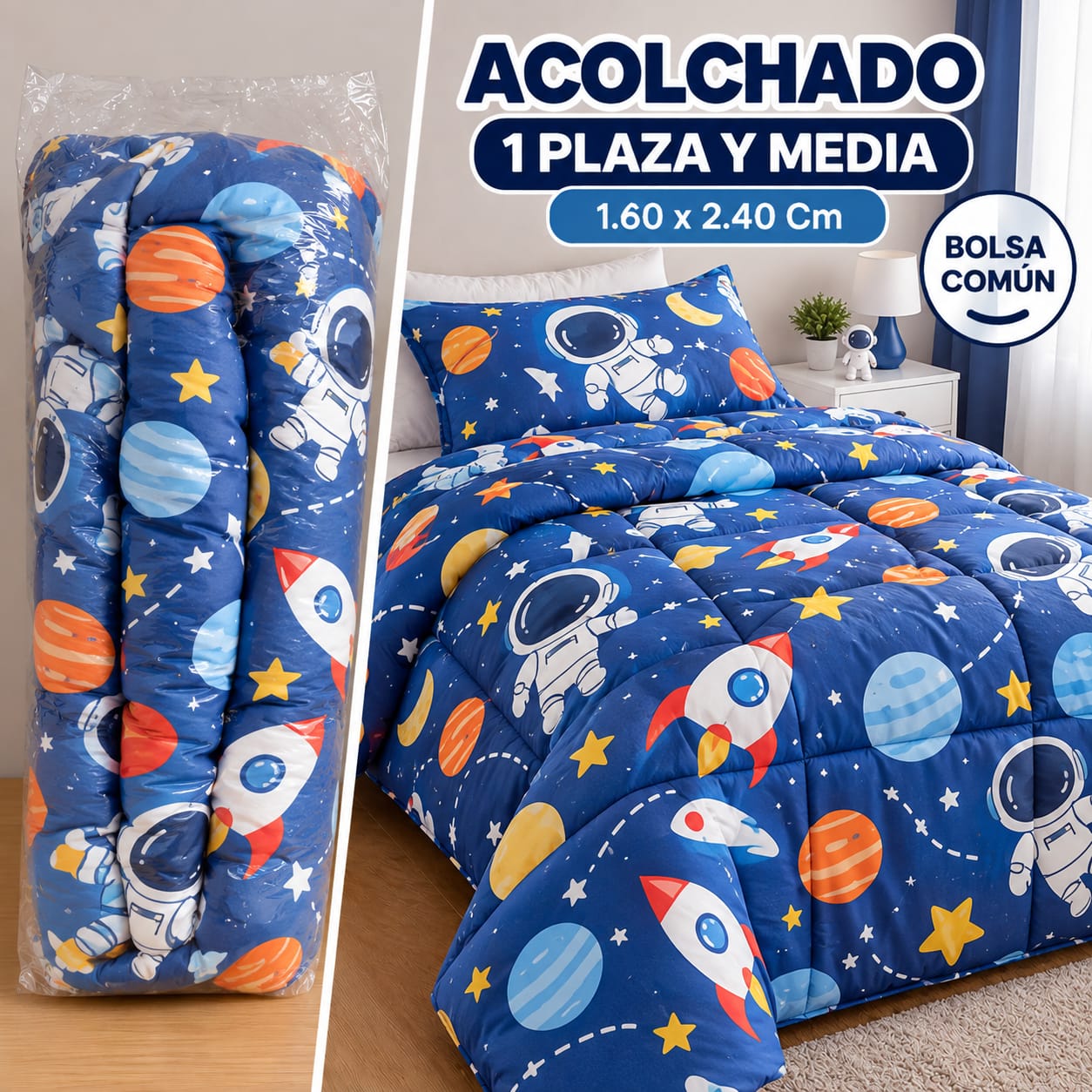 ACOLCHADO 1 PLAZA Y MEDIA INFANTIL BOLSA COMUN NIÑO Y NIÑA 160 X 240CM - Imagen 4